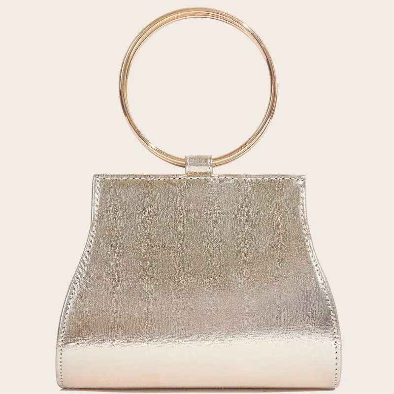 Gold Black Silver Pu Leather Solid Color Shell Evening Bags