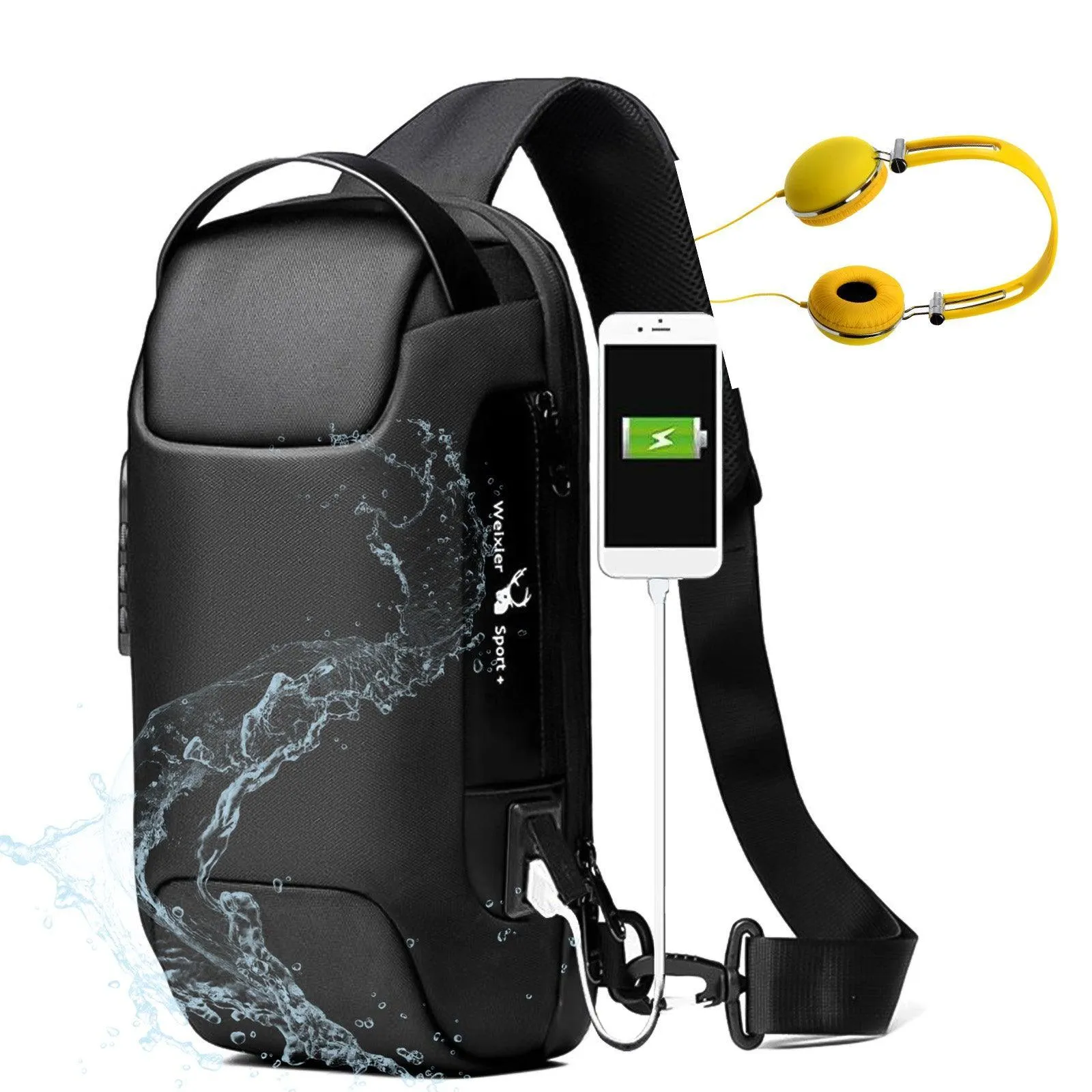 Men Travel Messenger Waterproof USB Anti-theft Multifunction Crossbody Bag