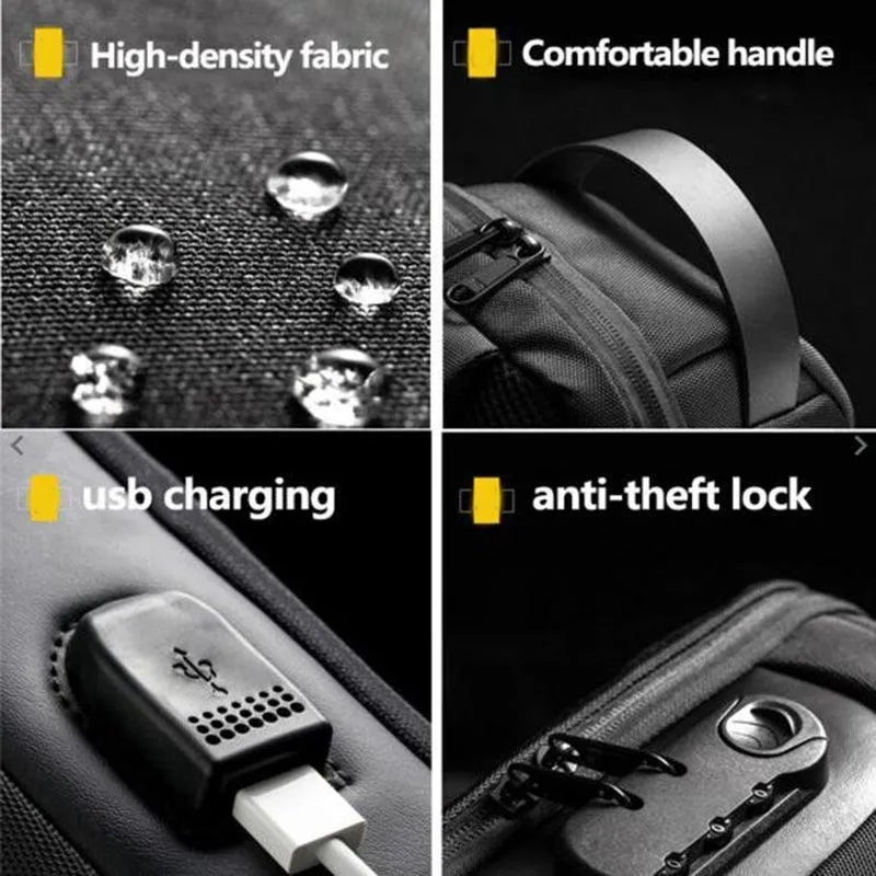 Men Travel Messenger Waterproof USB Anti-theft Multifunction Crossbody Bag