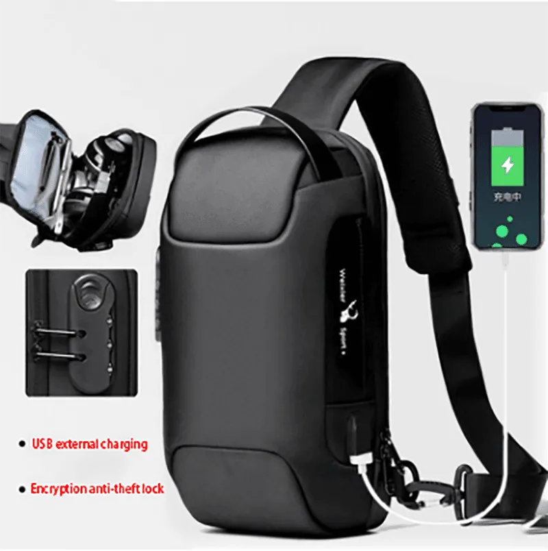 Men Travel Messenger Waterproof USB Anti-theft Multifunction Crossbody Bag