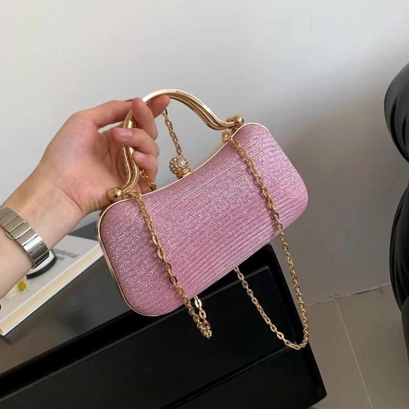 Pink Blue Gold Pu Leather Solid Color Square Evening Bags