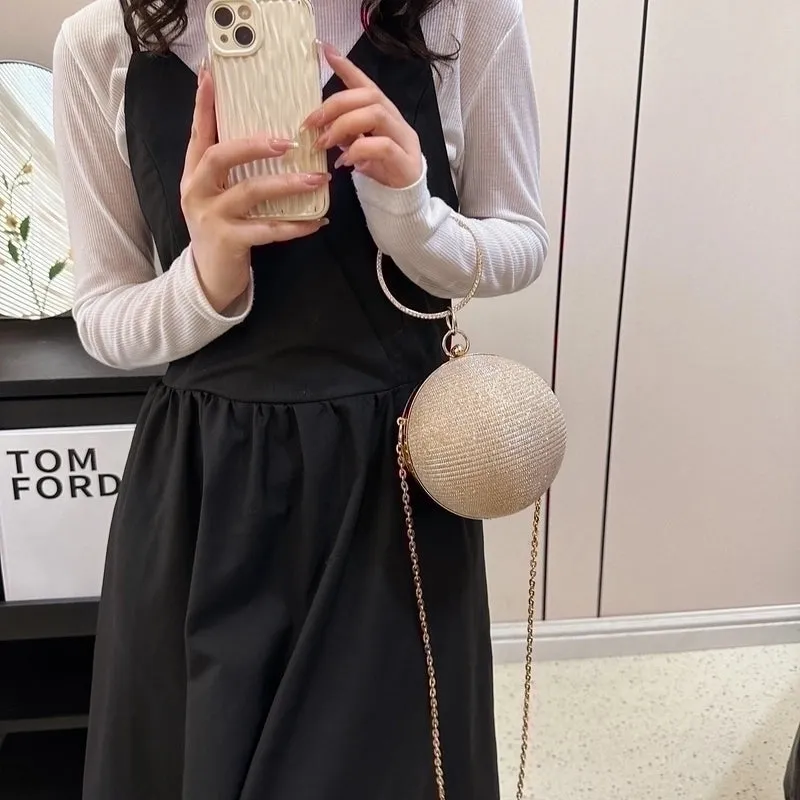 Pink Gold Silver Polyester Solid Color Lock Spherical Evening Bags