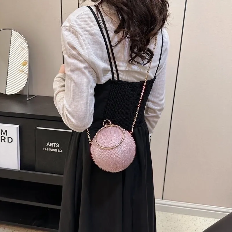 Pink Gold Silver Polyester Solid Color Lock Spherical Evening Bags