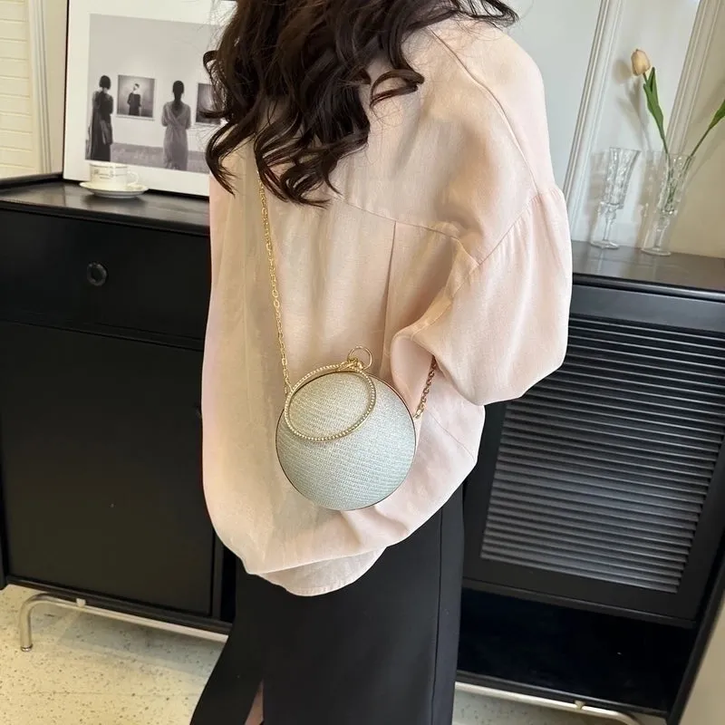 Pink Gold Silver Polyester Solid Color Lock Spherical Evening Bags