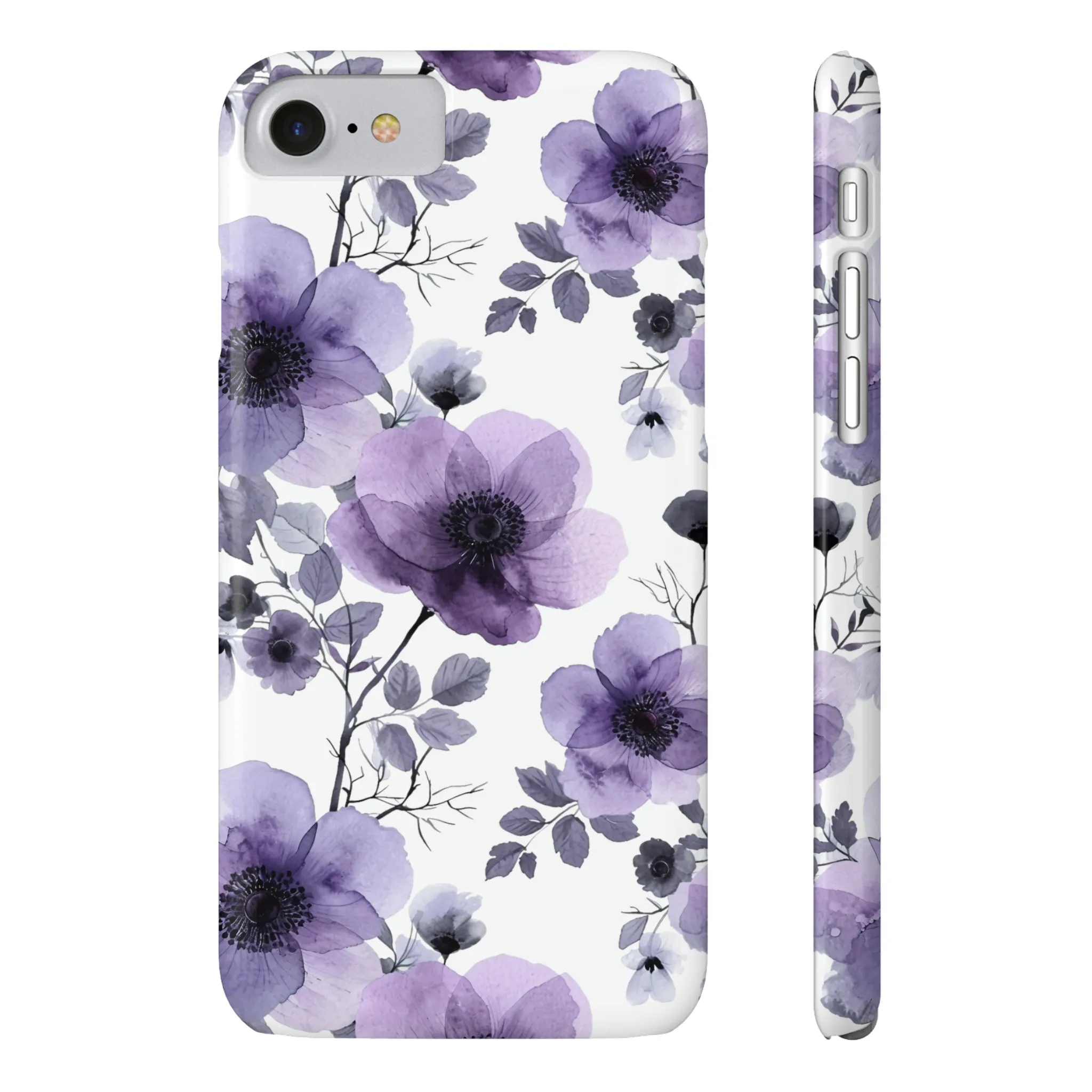 Purple and Black Floral Design Sleek Elegance Wireless-Charging Compatible Phone Case Slim Phone Case compatible with over 20 iphone models