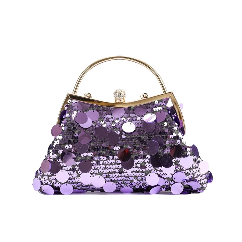 Rose Red Purple Gold Sequin Solid Color Shell Evening Bags