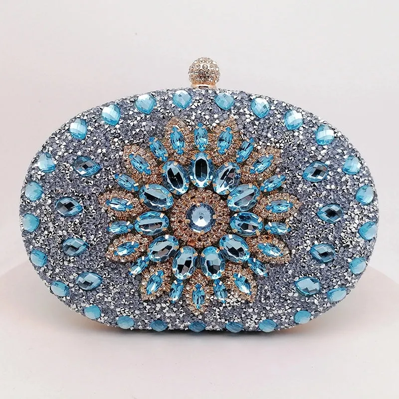 Silver Gold Blue Pu Leather Solid Color Oval Evening Bags