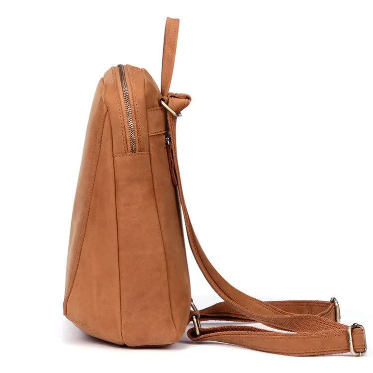 Vintage Womens Brown Crazy Horse Leather Backpack Bag Purse Cross Shoulder Bag For Women